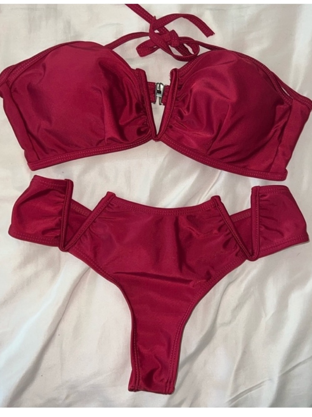 SHEIN • Women’s S • Elegant Strapless Bandeau Bikini Set - Deep Red